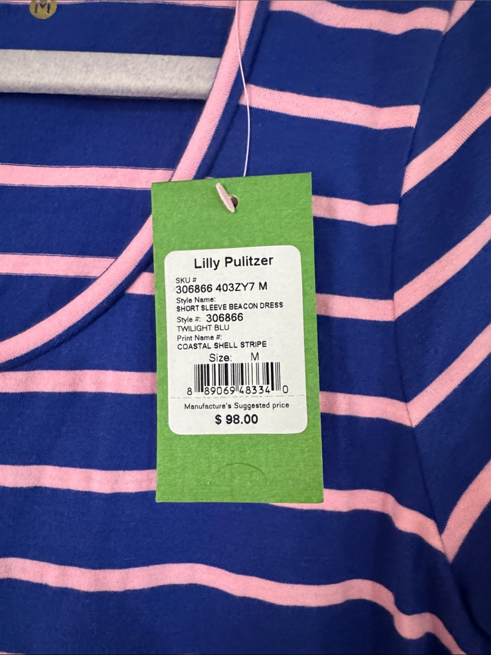 Lilly Pulitzer Striped Scoop Neck Short Sleeve Dress - Navy & Pink - Picture 2 of 3